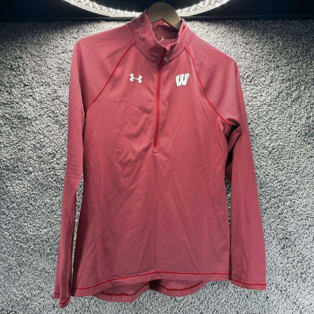 Under Armour Wisconsin Badgers 1/4 Zip Pullover Mens M Red Striped NCAA